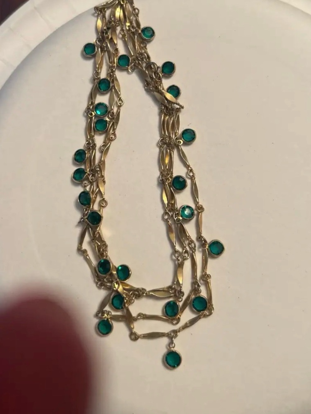 Gold-Tone Multi-Strand Necklace with Emerald Green Crystal Drops